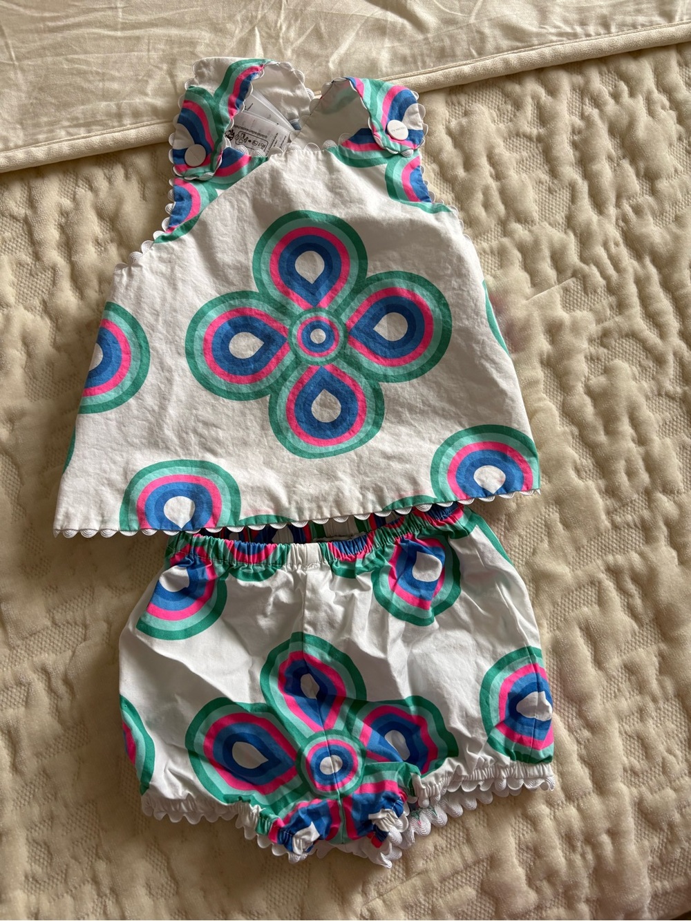 Jacadi Two-Piece Floral Circle Print Tank and Bloomers Set -